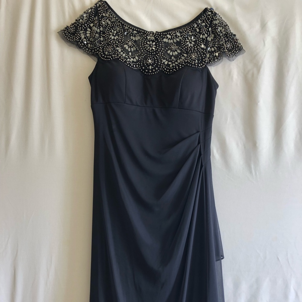 Xscape Maxi Dress Navy Blue Embroidered Size 8